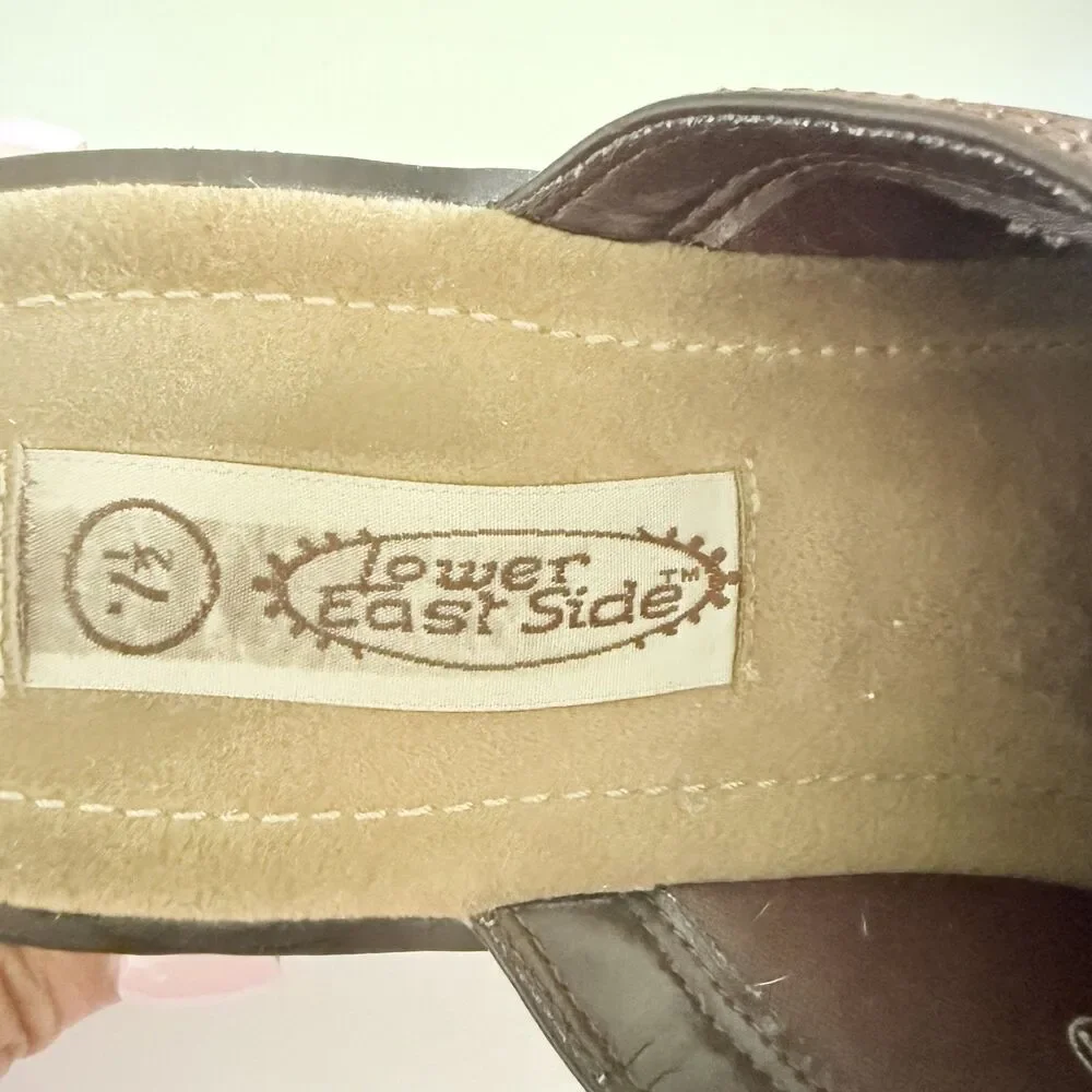 VTG Y2K Lower East Side Brown Faux Leather Chunky Clogs Sz 7.5 - Picture 8 of 8